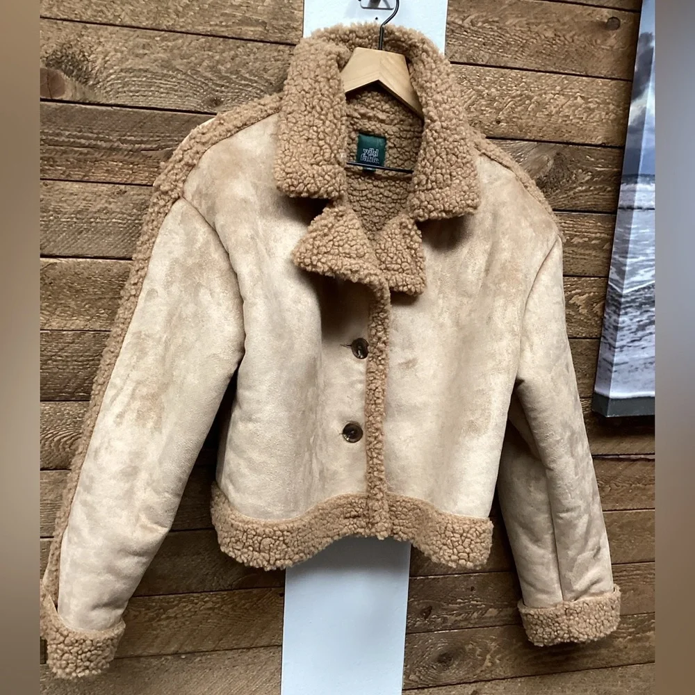Wild Fable Faux Shearling Cropped Jacket Tan Size L - Picture 2 of 5